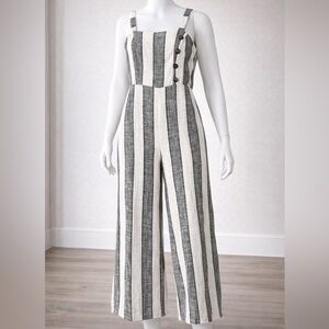 Urban Romantics Striped Wide Leg Jumpsuit White Gray Adjustable Strap Size Small